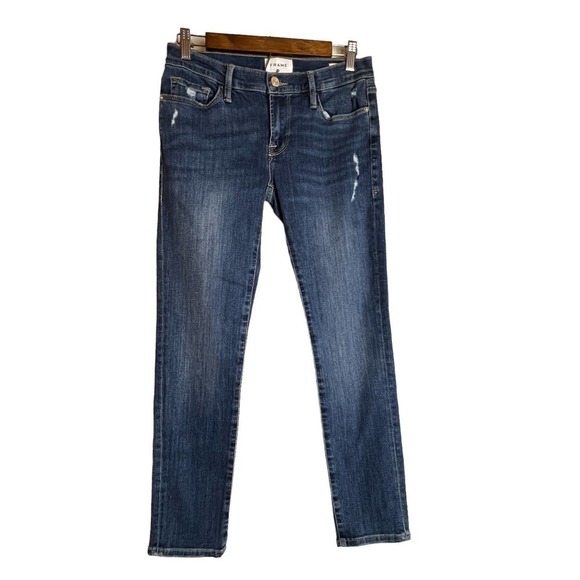 FRAME LE GARÇON MID-RISE STRAIGHT GIRLFRIEND JEANS LUPINE GRIND WOMEN'S SIZE 25